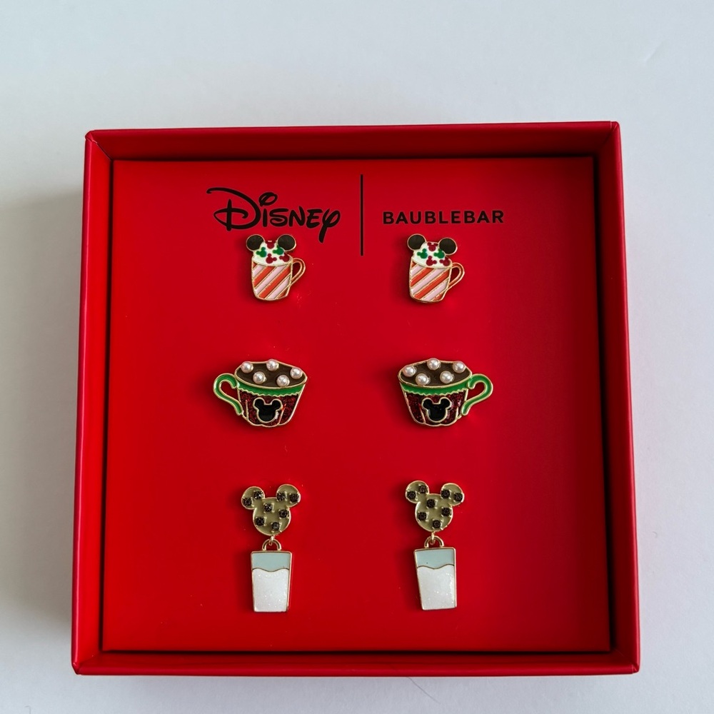 BaubleBar Disney Mickey Mouse Holiday Drinks Earring Set NIB New In Box